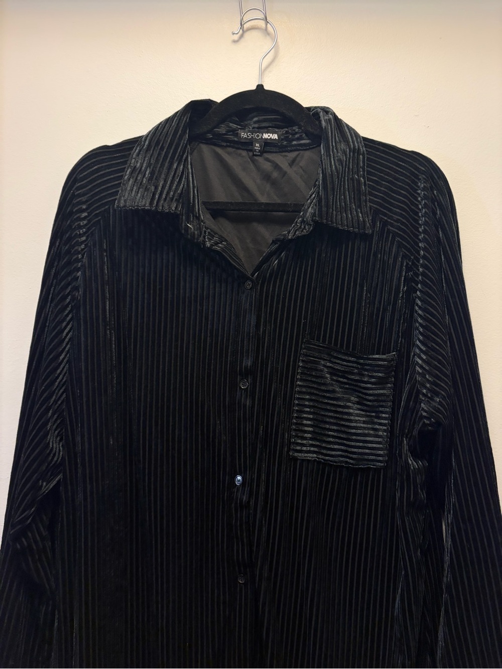 Fashion Nova Black Ribbed Velvet Shirt Dress Women's XL Long Sleeve - Picture 4 of 9